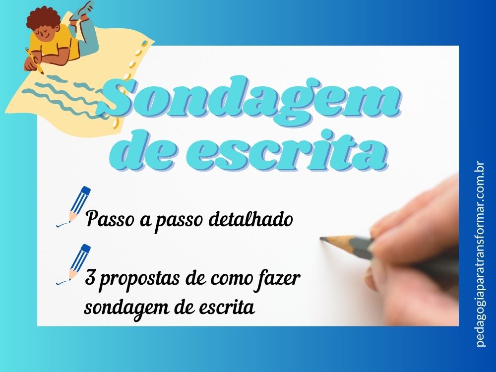 Capa do post: sondagem de escrita - passo a passo detalhado, três propostas de como fazer sondagem de escrita.