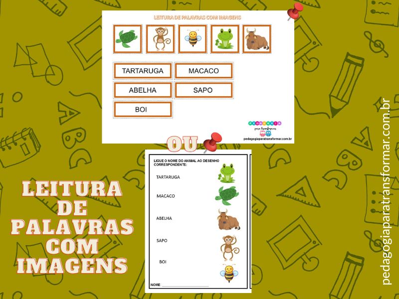 Atividades para avaliar a leitura na alfabetização - Leitura de palavras com imagens