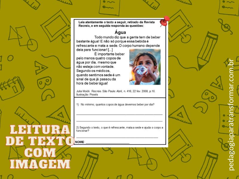 Atividades para avaliar a leitura na alfabetização - Leitura de texto com imagem