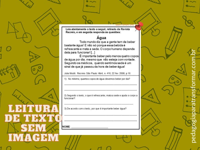 Atividades para avaliar a leitura na alfabetização - Leitura de texto sem imagem