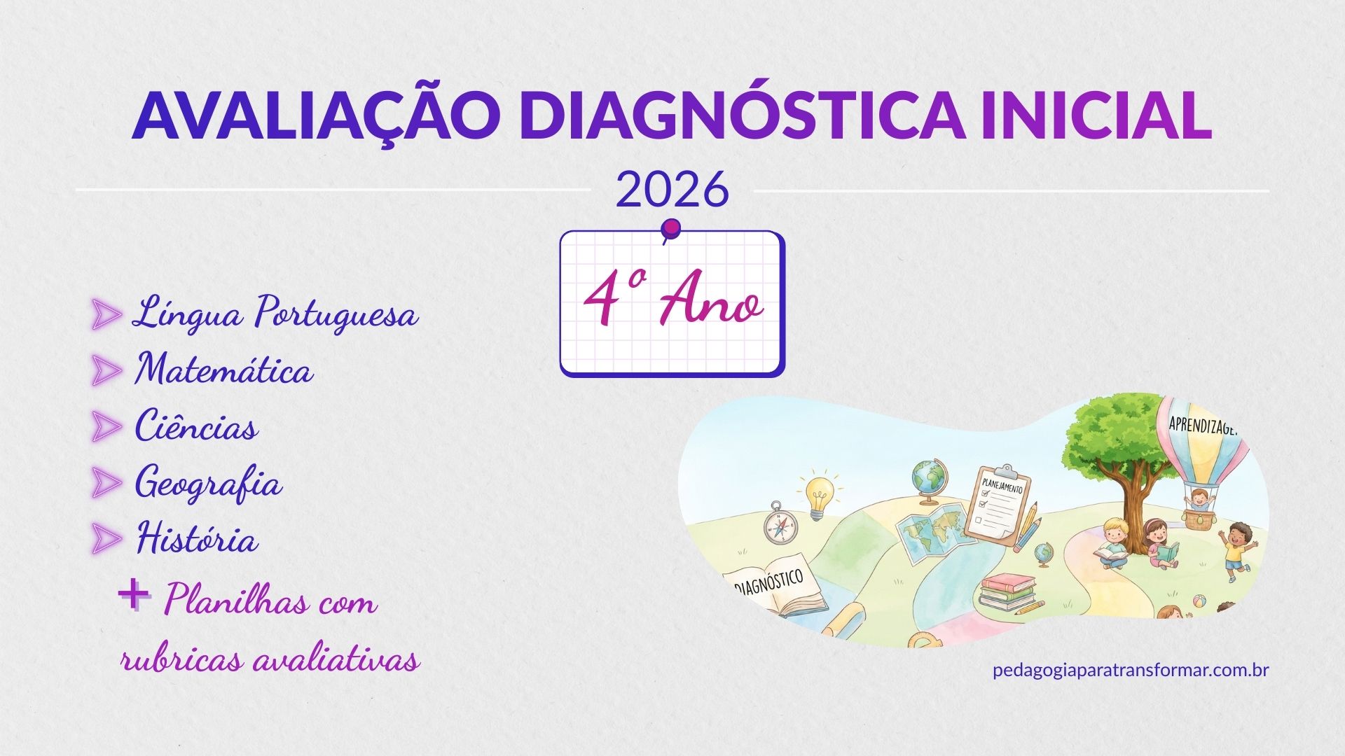Capa do post Avaliações Diagnósticas Iniciais para 4º Ano - 2026