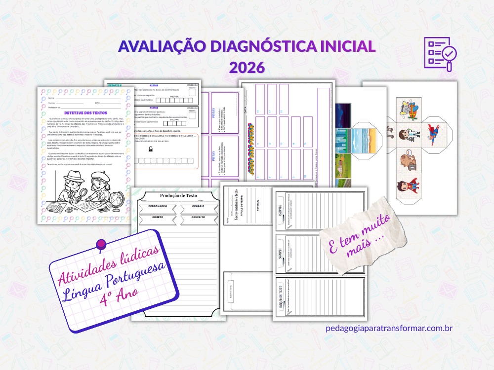 Algumas das atividades l&uacute;dicas da avalia&ccedil;&atilde;o diagn&oacute;stica de l&iacute;ngua portuguesa para 4&ordm; Ano.