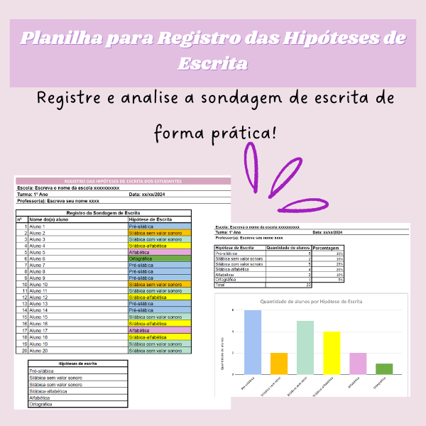 Planilha para registrar sondagem de escrita