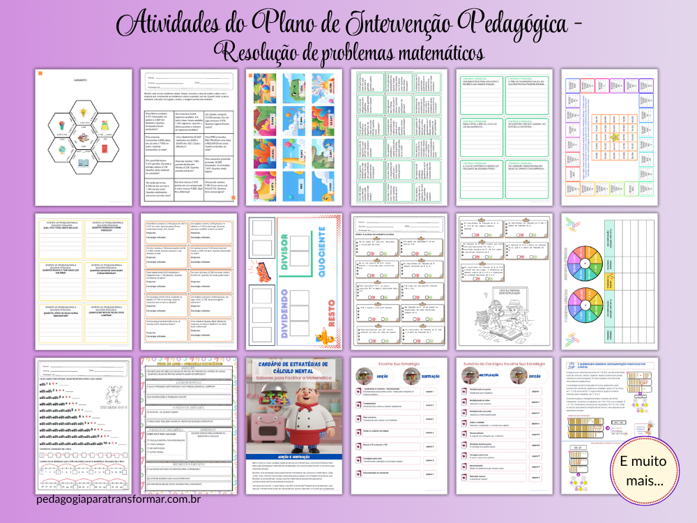 Atividades do plano de intervenção de matemática para 4º ano, resolução de problemas matemáticos