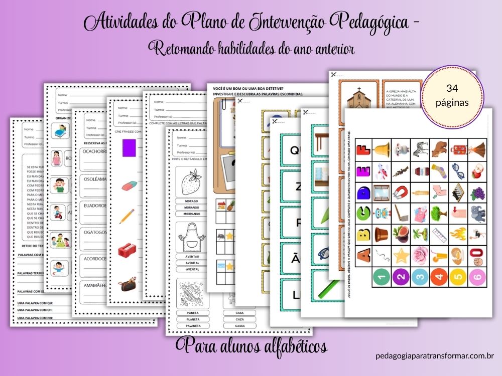 Print das atividades do plano de intervenção pedagógica para alunos alfabéticos do 3º Ano