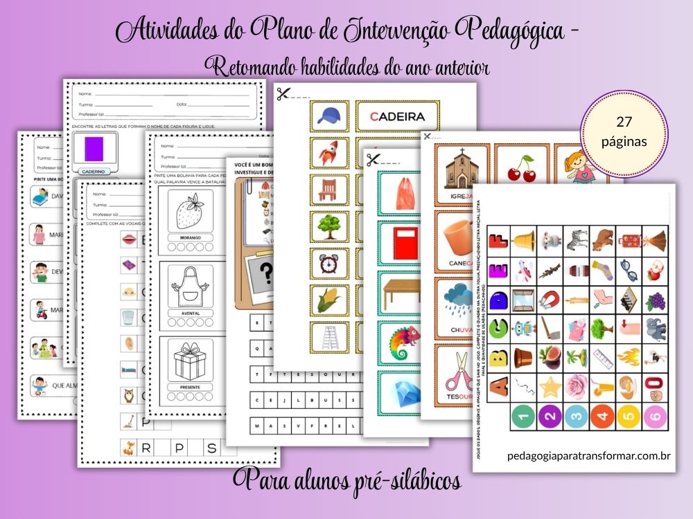 Print das atividades do plano de intervenção pedagógica para alunos pré-silábicos do 3º Ano