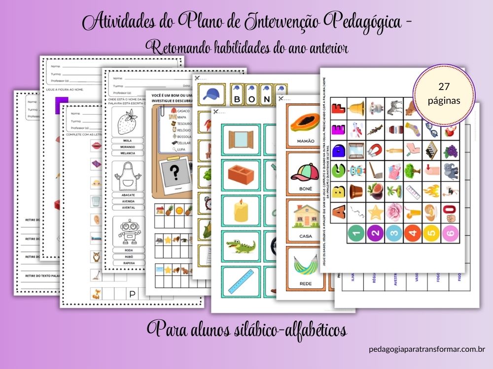 Print das atividades do plano de intervenção pedagógica para alunos silábico-alfabéticos do 3º Ano