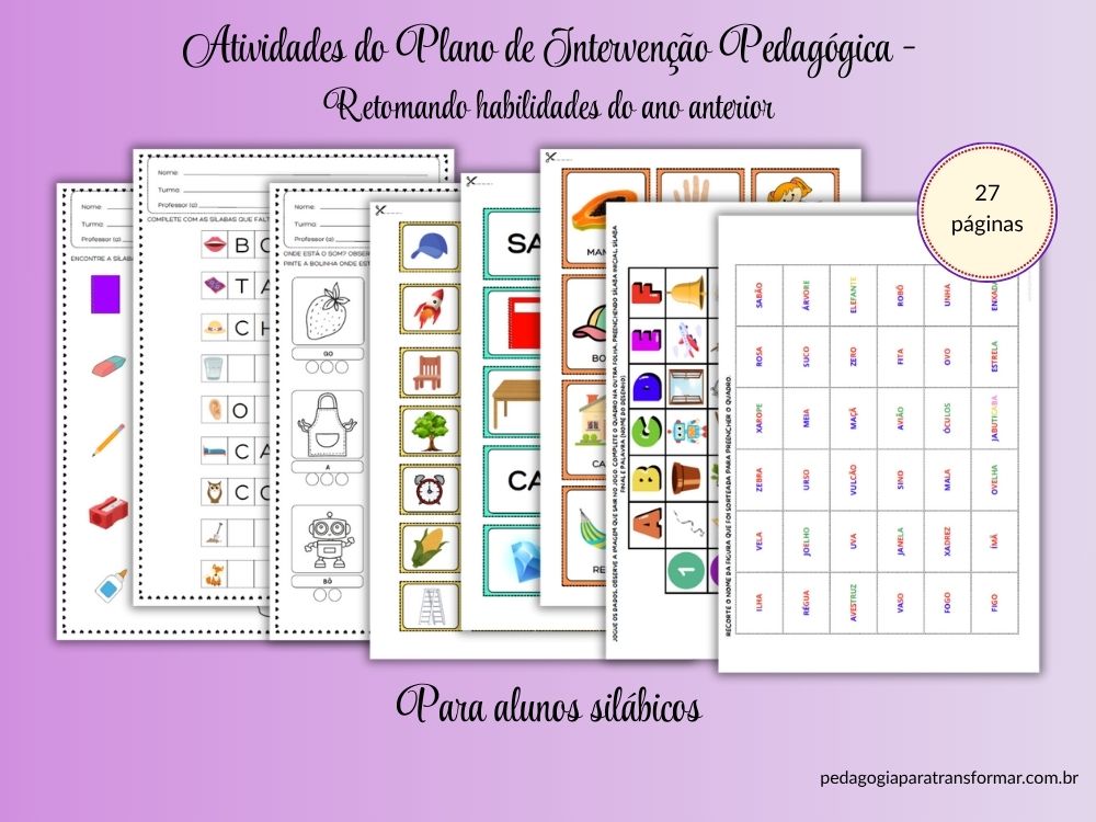 Print das atividades do plano de intervenção pedagógica para alunos silábicos do 3º Ano