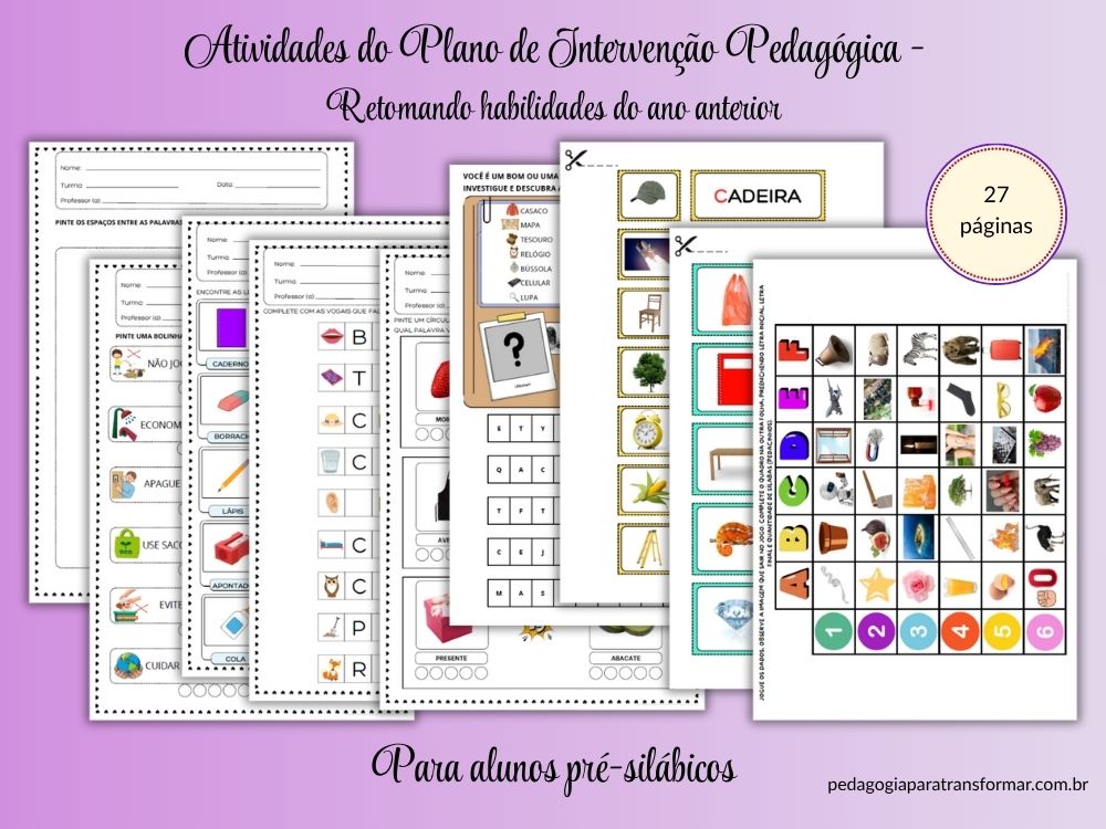 Demonstração das atividades do plano de intervenção 4º Ano para alunos pré-silábicos.