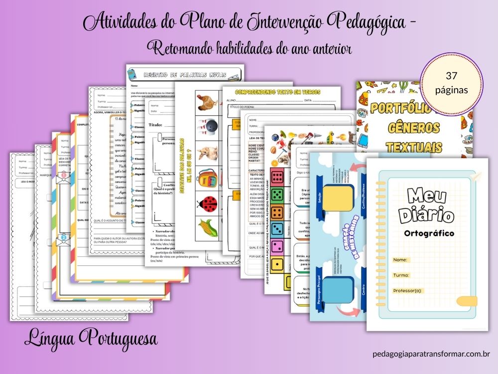 Print das atividades do plano de intervenção pedagógica 4º Ano para retomar habilidades de língua portuguesa.