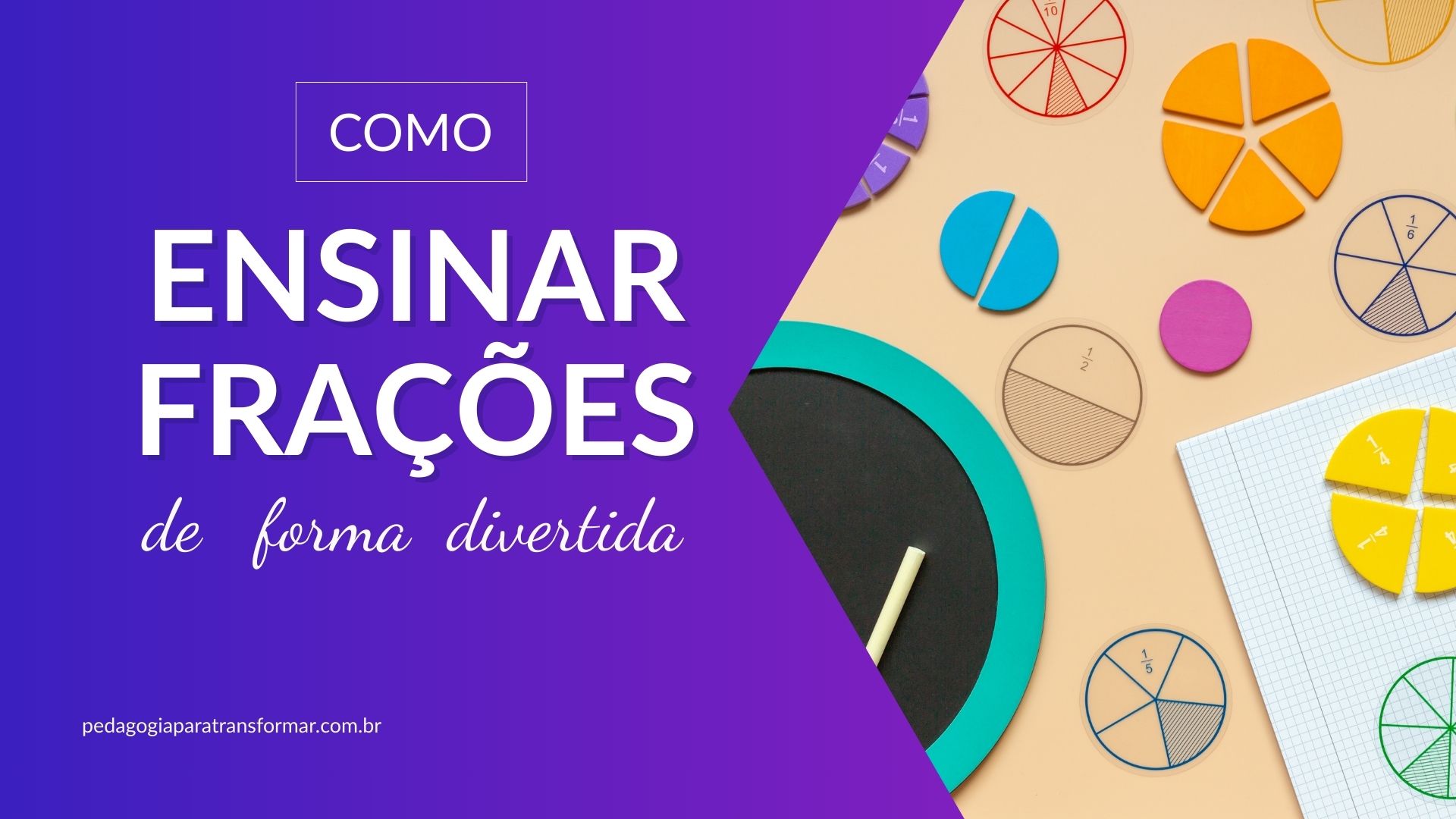 Círculos de frações e desenhos para ilustrar como ensinar frações para crianças de forma divertida.