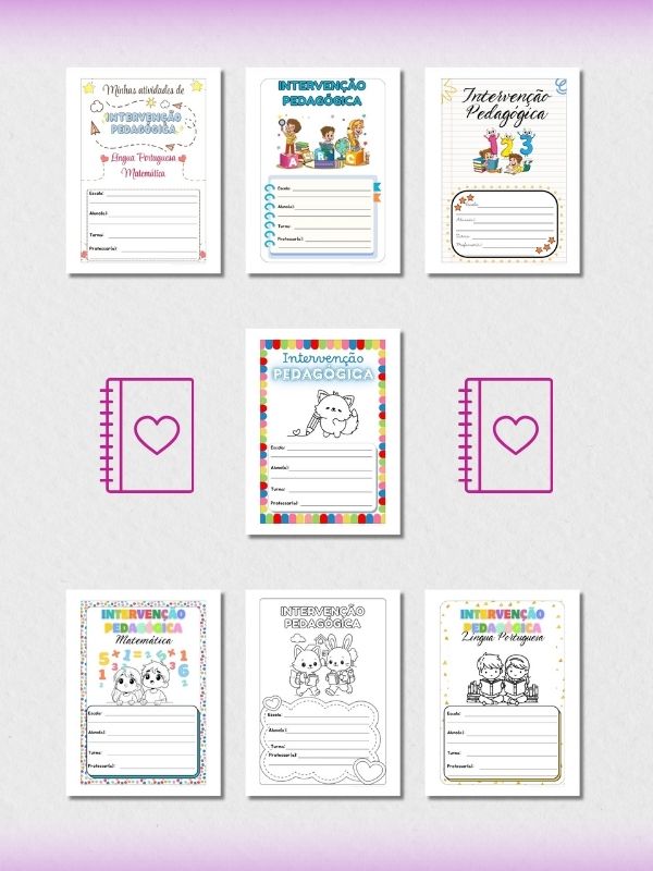 Todos os modelos de capas de caderno para caderno de intervenção pedagógica prontas para imprimir, apresentados anteriormente, reunidos em único PDF.